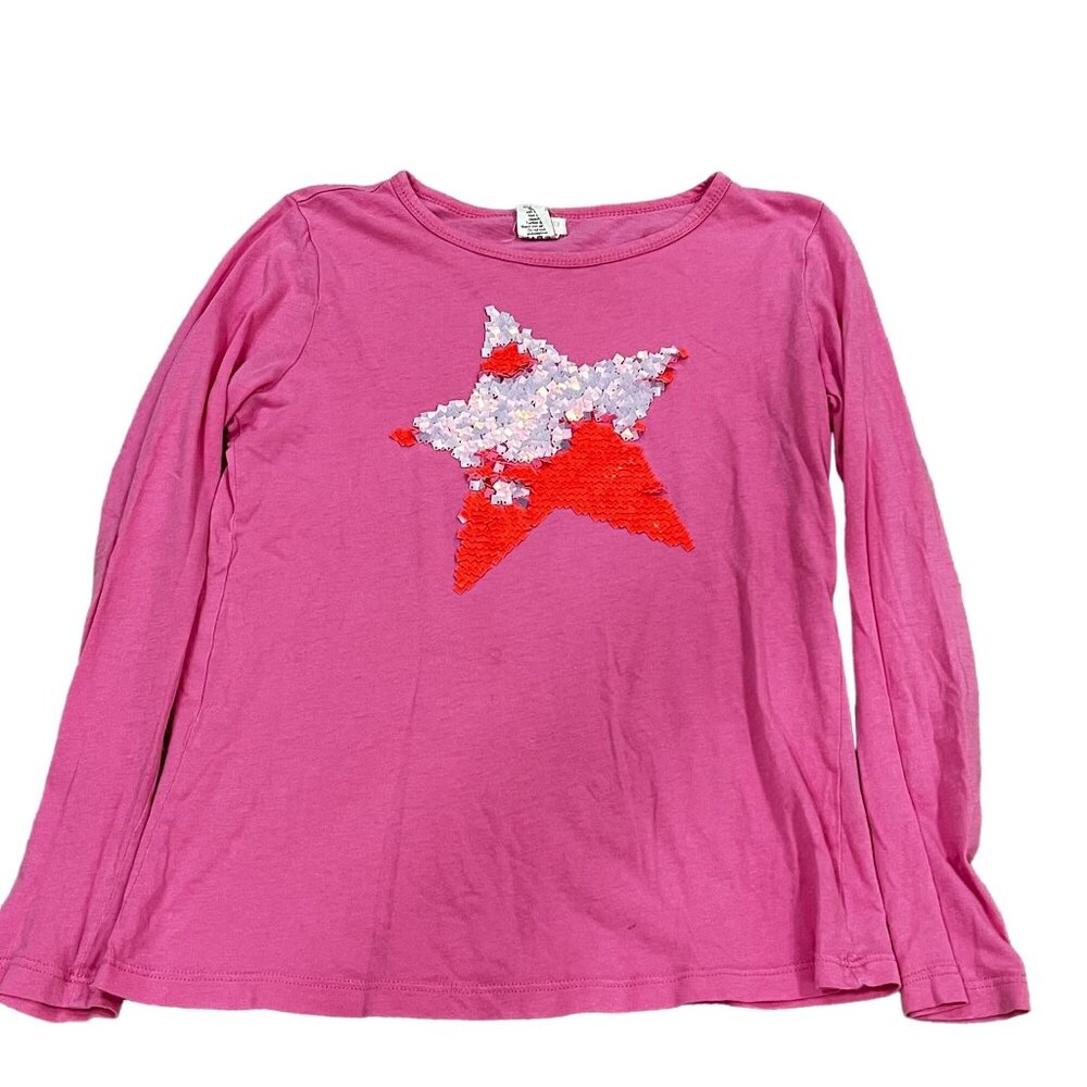 Crewcuts Girls' Long Sleeve Pink Shirt W/ Reversible Sequin Star Design 10